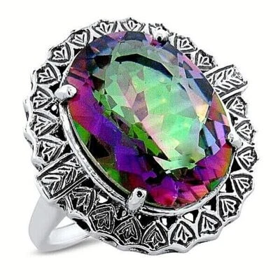 ANTIQUE STYLE 8 CARAT MYSTIC QUARTZ 925 STERLING SILVER FILIGREE RING      #1090 - Image 1 of 3