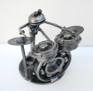 Frog play drum recycled metal sculpture, wow gift for her, Cool Christmas gifts - Picture 1 of 11
