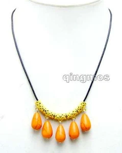 SALE Big 10*16mm Drop Blue Turquoise Pendant and 18-20" Leather necklace-nec6096 - Picture 1 of 24