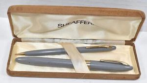 Pluma Estilográfica Sheaffer Vintage Punto Blanco Gris Snorkel y Lápiz a Juego - Imagen 1 de 7