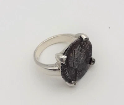 Anello argento 925 diamanti moneta romana originale gioiello donna - Immagine 1 di 4