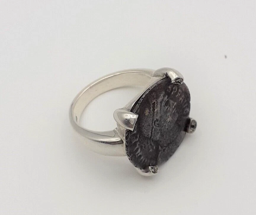 Anello argento 925 diamanti moneta romana originale gioiello donna - Immagine 1 di 4