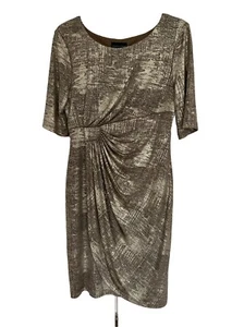 $69.99 Connected Apparel silver/taupe/brown Faux Wrap Dress S/S 10P - NEW Tg - Picture 1 of 12