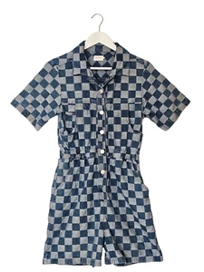 GORMAN Blue Casual Denim Checked Short Sleeve Jumpsuit Size 8 - Picture 1 of 3