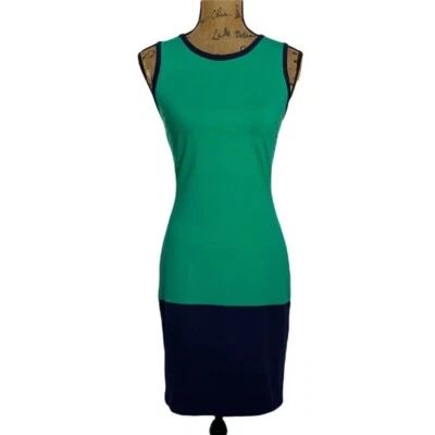Vestido Cynthia Rowley PEQUEÑO Azul Marino Verde Bloque de Color Sin Mangas Borde Azul Marino Foto 1 de 4