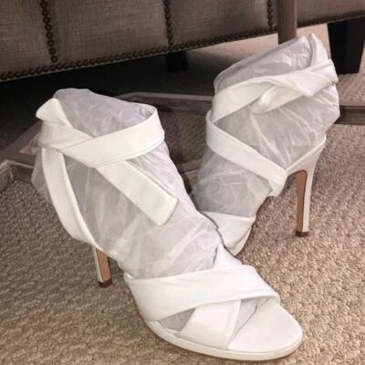 Banana Republic 白色柔软皮革踝带绑带凉鞋/鞋跟/6.5 米 二手状况完好 — 第 1/4 张图片