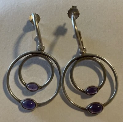 Pandora Sterling Amethyst COMPOSE Interchangeable Earring Charms w/ Hoops - Image 1 of 4