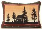Rustic - Cabin and Trees Silhouettes in Early Light, Tapestry Pillow New