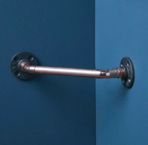 Industrial Designed Chrome/ Copper Pipe 90 Degree Corner Towel Rail - Picture 1 of 13