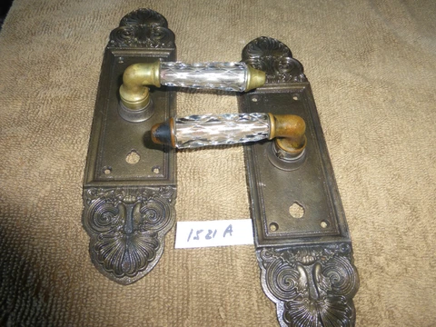Vintage Antique 4 PC Brass Bronze Crystal Door Handle  Set 1521 A Cover