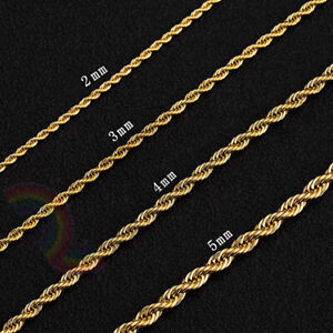 Women Men Stainless Steel Gold 2mm/3mm/4mm/5mm Rope Necklace Chain Link C11