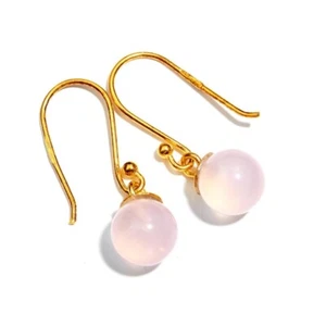 AAA+ Pendientes Colgantes Bola Calcedonia Rosa Plata de Ley 925 Chapados en Oro Joyería - Imagen 1 de 4