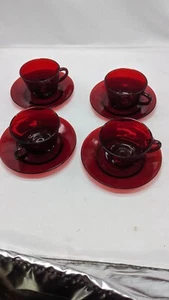 Anchor Hocking Royal Ruby Cups & Saucers - Set of 4  - Picture 1 of 1