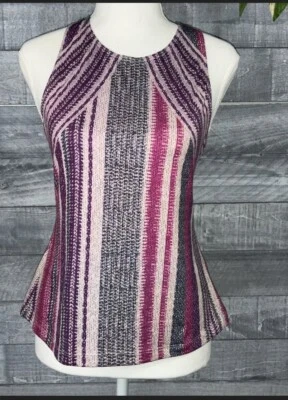 Prana Womens S Yoga Boost Purple Gray Printed Stripe Racerback Tank Top Shirt - Image 1 of 4