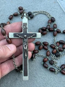 + Antiguo Rosario Misionero, 41" de largo, cuentas de madera talladas a mano (CU40) cáliz co. - Imagen 1 de 18