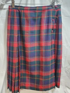 Vintage Aljean Womens Pure Virgin Wool Tartan Plaid Pleated Midi Skirt Kilt - Picture 1 of 7