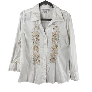 Ninety Button Down Hemd Größe 1X weiß bestickt Pailletten Western Bluse - Bild 1 von 12