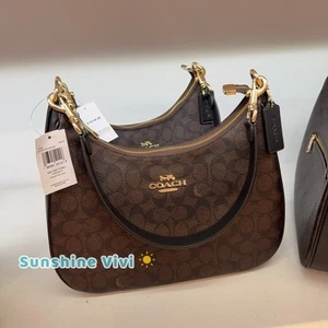 NWT Coach Teri Hobo Bag In Signature Canvas CV940 Gold/Walnut/Black - Picture 1 of 9