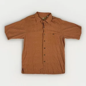 Caribbean Short Sleeve Button Up Beach Shirt Orange Mens size Medium Silk Blend - Picture 1 of 7