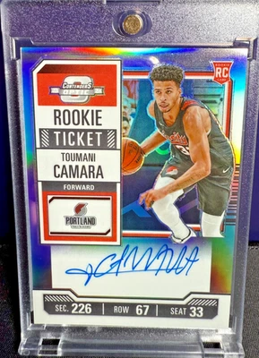 Boleto de novato Panini Contenders 2023-24 Toumani Camara plateado Prizm Holo automático radiocontrol Foto 1 de 2
