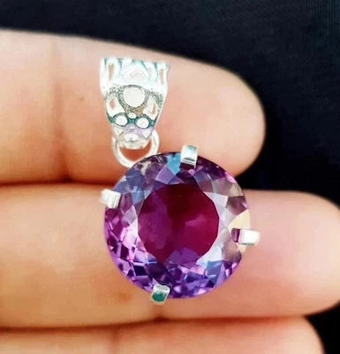 Collar colgante redondo de piedras preciosas de alejandrita de 25 quilates regalo para mujer/ella en plata Foto 1 de 4