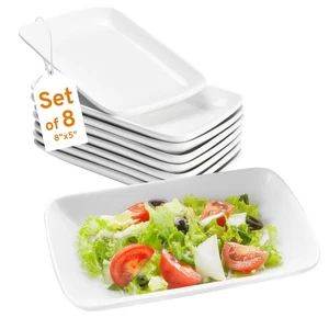 White Rectangular Platter Plates Set of 8 - Ceramic Serving Dishes - 8'' Whit... - Picture 1 of 6