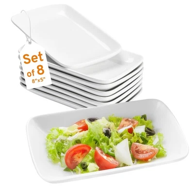 White Rectangular Platter Plates Set of 8 - Ceramic Serving Dishes - 8'' Whit... - Image 1 of 4