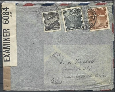 1942 CHILE AIRMAIL CAPA CENSURADA PARA SANTIAGO do Caribe - Imagem 1 de 2
