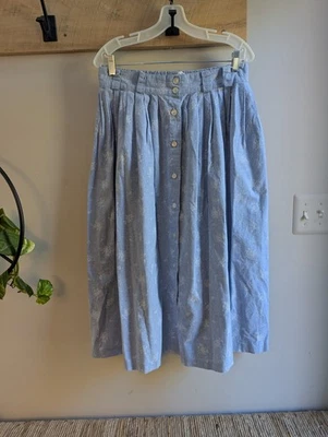 复古 BRIGGS New York Chambray 花卉牛仔褶饰中裙 L 码波西米亚  — 第 1/4 张图片