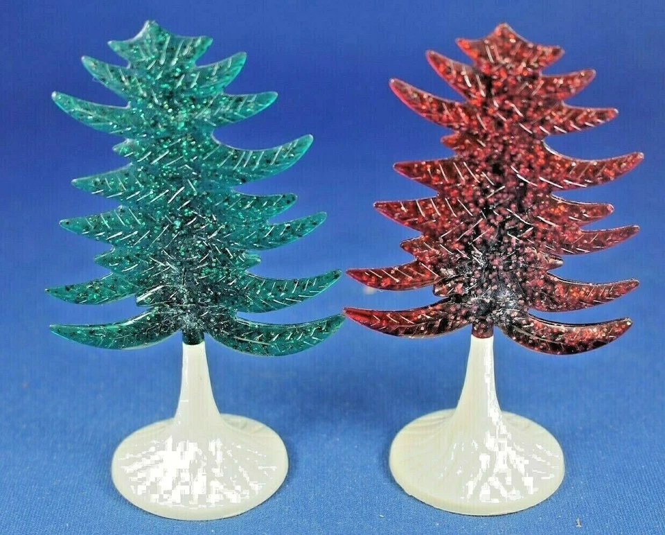 O/S - Plasticville - #CT-6 2 -Translucent Evergreen Trees - Red & Green HTF - Image 1 of 4