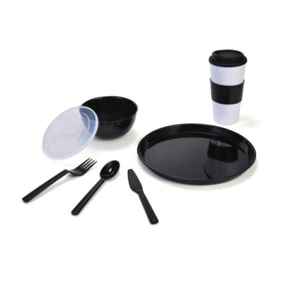 Travel Set Black Back to School 8 pieces in a Mesh Tote Bag - Image 1 of 4