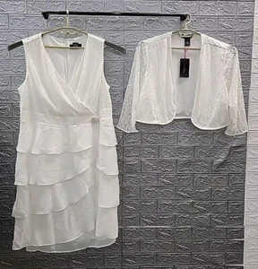 New Midnight Velvet Allis Sleeveless V Neck dress With Jacket Set White Size 16 - Picture 1 of 7
