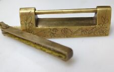Antique Chinese Brass Padlock, Trunk Door  Lock, Working Key, Engraved