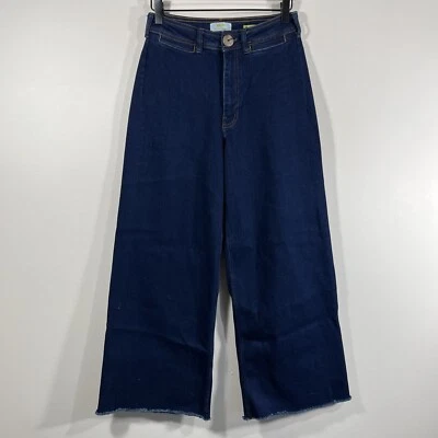 Maeve Anthropologie Women's Size 28 Wide Leg Raw Hem Dark Wash Denim Crop Jeans - Image 1 of 4