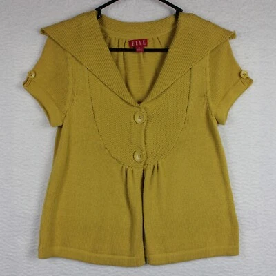 Suéter cárdigan con botones de manga corta para mujer ELLE talla XS amarillo Foto 1 de 4