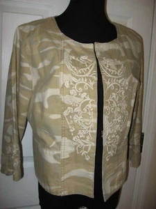 Venezia, Crop Jacket, Tan, Camo, Open Front,3/4 Sleeve ,Embroidery,14/16 - Picture 1 of 11