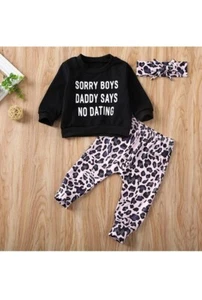 Toddler Baby Girls Long Sleeve Pullover "Daddy" Leopard print pant Size 0-6 mo - Picture 1 of 6