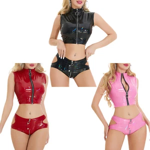 Completo donna slip intimo set bodycon nightwear lucido clubwear perizoma canotta - Foto 1 di 42