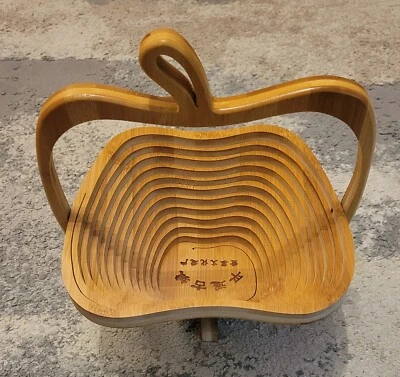 Apple-Shaped Wooden Spiral Collapsible Fruit Basket ~ Unique Kitchen Decor Item  - Image 1 of 4