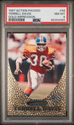 1997 Action Packed Gold Impression Terrell Davis Broncos #58 PSA 8 - Image 1 of 2