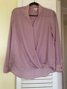 Bluse Pleione rosa & blau geometrisches Muster Gr. M Wickeloptik Rollärmel - Bild 1 von 8