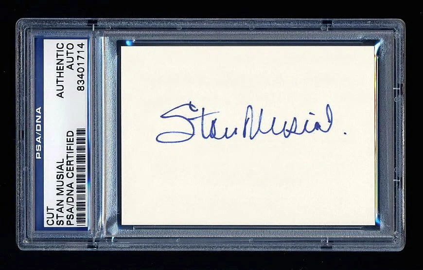 STAN MUSIAL SIGNED MINT CUT PSA/DNA SLABBED AUTOGRAPHED HOF MVP CARDINALS WSC - Image 1 of 1