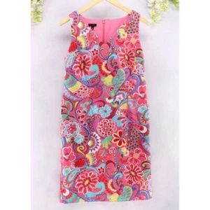 Talbots rosa mod Blumenstruktur Stretch Baumwolle ärmellos Sommer Etuikleid 8 - Bild 1 von 11
