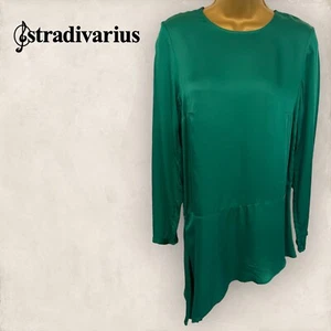 Top Stradivarius Mujer Verde Esmeralda Sedoso Asimétrico Manga Larga Talla S UK 10/12 - Imagen 1 de 3