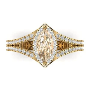1.2Ct Marquise Cut Natural Morganite Halo Engagement Ring, 14K Yellow Gold - Picture 1 of 11