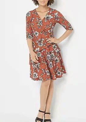 Vestido Robbie Bee Manga Ajustada Manga 3/4 Floral Ajuste Midi + Acampanado Talla S Foto 1 de 4