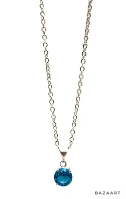 Collar colgante redondo de plata de ley 925 con piedras preciosas de topacio azul de 8 mm 16 7/8" Foto 1 de 4