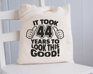 44th Birthday 44th Gifts Tote Bag Cotton Shopping Bag Funny Womens Mens Shopper