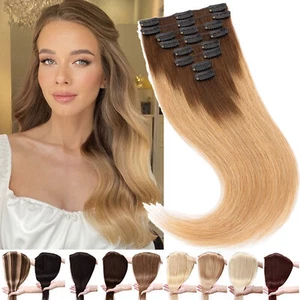 OMBRE 100% Human Hair Extensions Clip In Real Remy Hair Extensions Full Head HOT - Picture 1 of 33