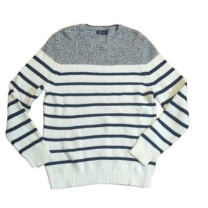 Nautica NWT crew neck sweater large navy blue white striped - Picture 1 of 11